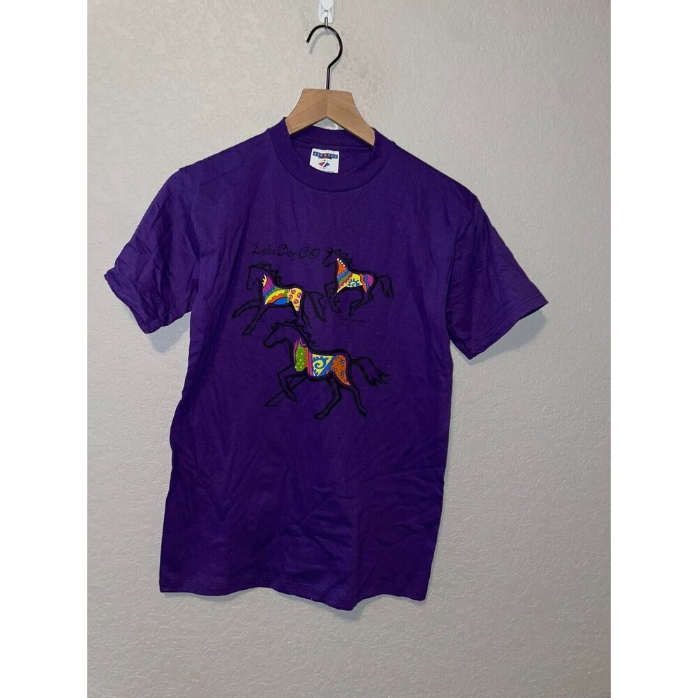 Vintage Lake City Shirt Colorado Horse Horses Graphic Purple Tee VTG 90s Small